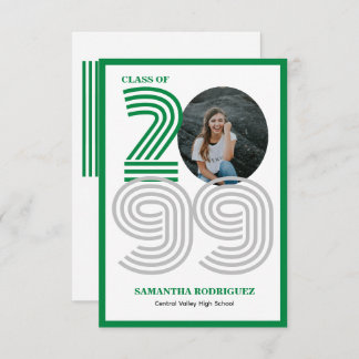 Green Retro Big Numbers Graduation Photo Invitation