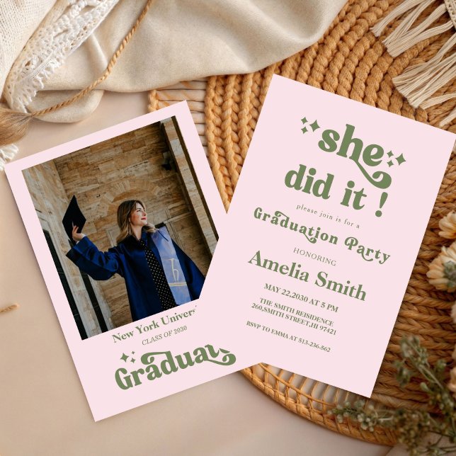 green Retro Boho Graduation Class of 2026  Invitation (Creator Uploaded)