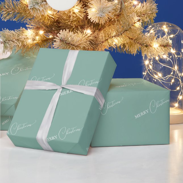 Green Retro Boho Minimalist Merry Christmas Wrapping Paper (Holidays)