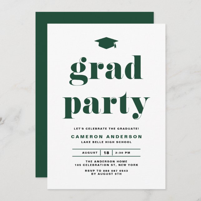 Green Retro Bold Typography Graduation Party Invitation (Front/Back)