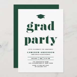 Green Retro Bold Typography Graduation Party Invitation