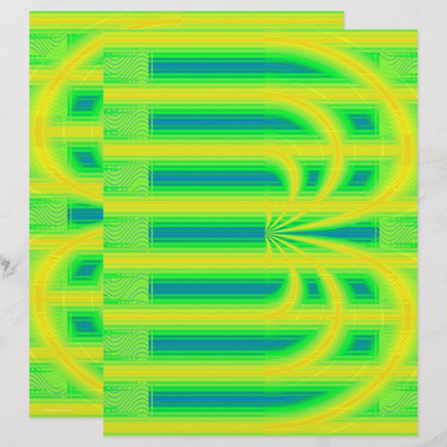 Green Retro Cathedral Scrapbook Paper 2-Sided Page (Devant / Derrière)