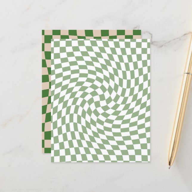 Green Retro Checks Chequered Scrapbook Paper (Front/Back In Situ)