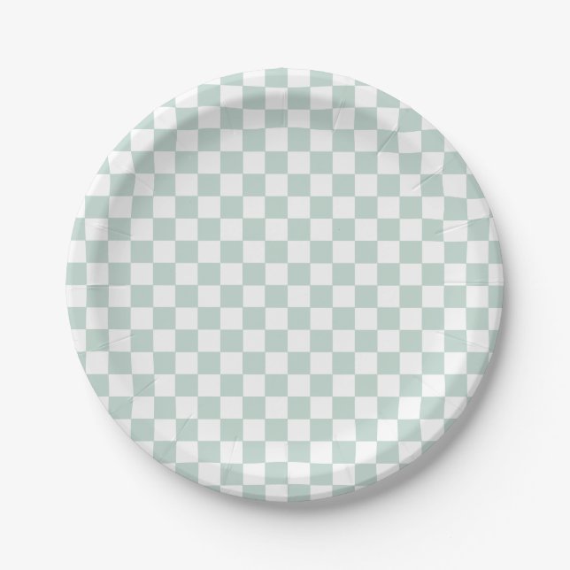 Green Retro Chequered birthday Paper Plates (Front)