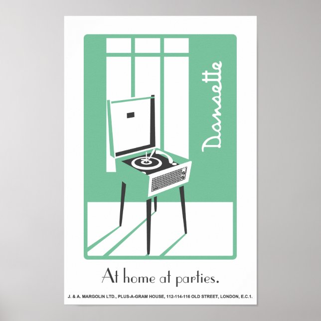 Green Retro Dansette record player Pop Art poster (Front)