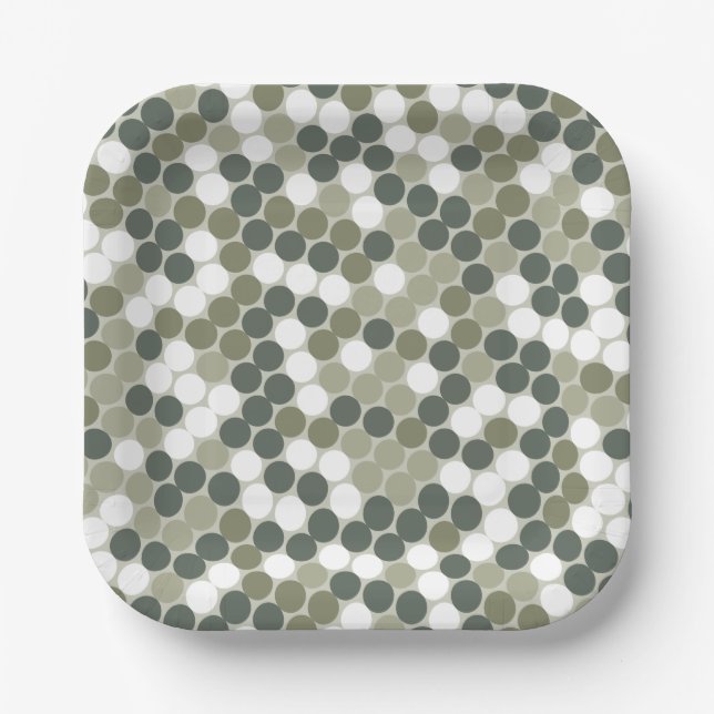 Green retro dots paper plate (Front)