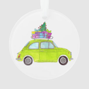 Green Retro Fiat 500 avec Aquarelle Cadeaux
