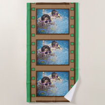Green Retro Film Strip  Photo Beach Towel