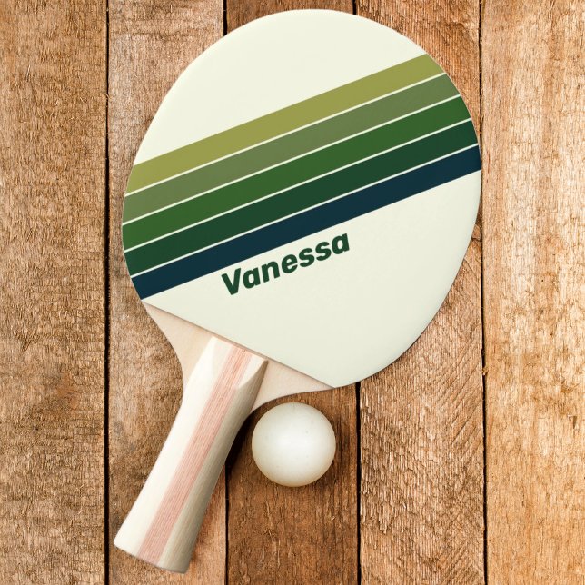 Green Retro five Striped with Name Ping Pong Paddle (Creator Uploaded)