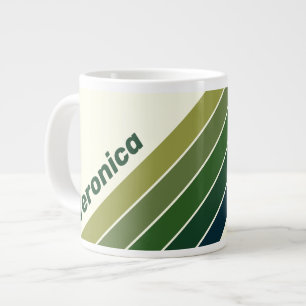 Green Retro Five Stripes with Name Large Coffee Mug