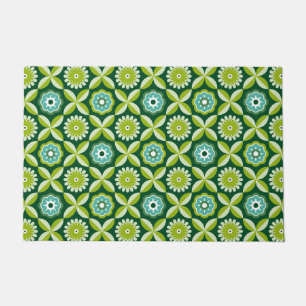 Green retro flowers doormat