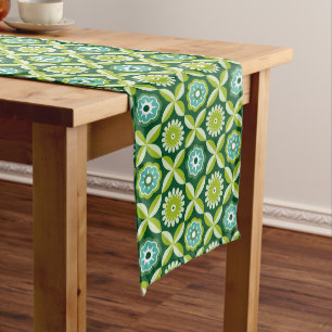 Green retro flowers long table runner