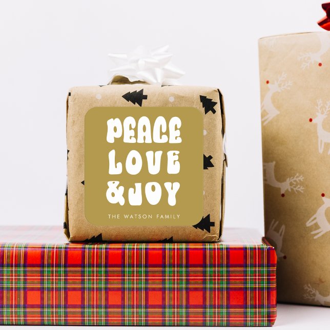 Green Retro Groovy Peace Love Joy Holiday Square Sticker (Green Retro Groovy Peace Love Joy Holiday Square Sticker)