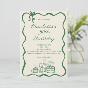 GREEN RETRO HAND DRAWN 30th Birthday Invitation