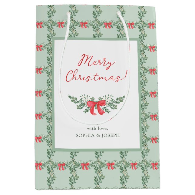 Green Retro Holiday Pattern Medium Gift Bag (Front)