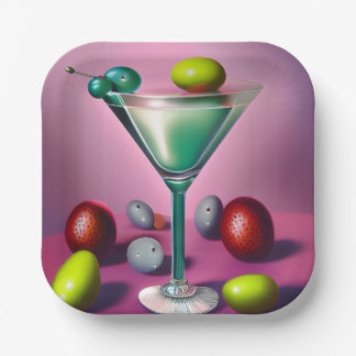 Green Retro Martini Paper Plate