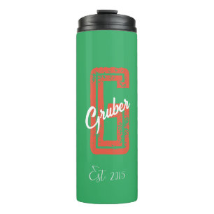Green Retro Minimalist Modern Monogram Name Therma Thermal Tumbler