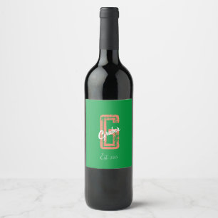 Green Retro Minimalist Modern Monogram Name  Wine Label