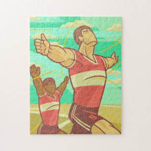 Green Retro Soccer Aesthetic Sport Illustration Jigsaw Puzzle