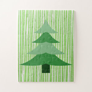 Green Retro Style Christmas Tree Child Puzzle