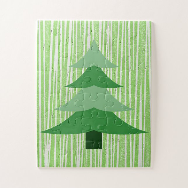 Green Retro Style Christmas Tree Child Puzzle (Vertical)