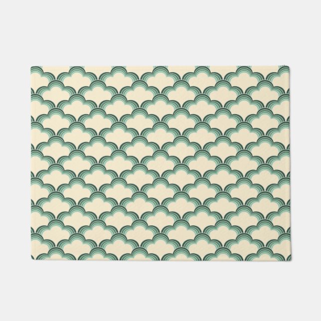 Green retro style waves pattern doormat (Front)