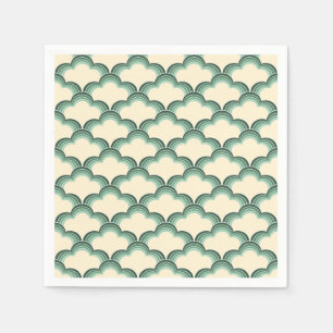Green retro style waves pattern napkin