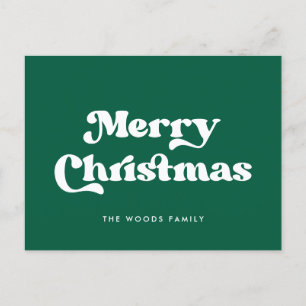 Green Retro Vintage Font Merry Christmas Holiday Postcard