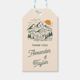 Green Retro Vintage Mountain Landscape Wedding Gift Tags
