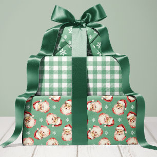 Green Retro Vintage Santa Christmas Wrapping Paper Sheet