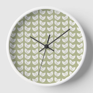 Green Retro Vintage Y2K Leaf Pattern Clock