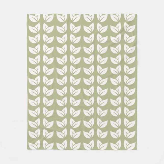 Green Retro Vintage Y2K Leaf Pattern Fleece Blanket (Front)