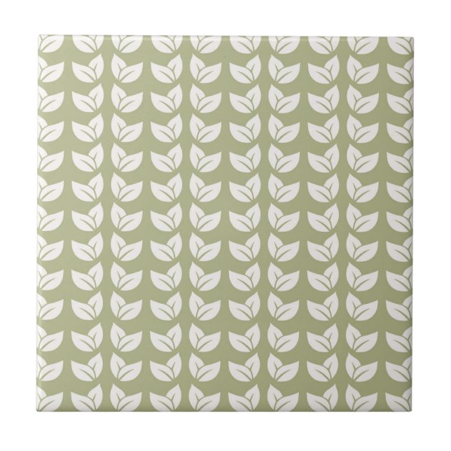 Green Retro Vintage Y2K Leaf Pattern Tile (Front)
