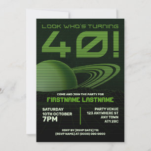 Green Retrowave 40th Birthday Party Invitation