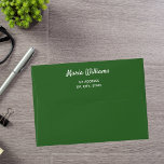 Green return address A7 Envelope<br><div class="desc">A green background.  Personalize and add a name and your return address. The name is written with a modern and trendy handlettered style script. Perfect for Christmas</div>