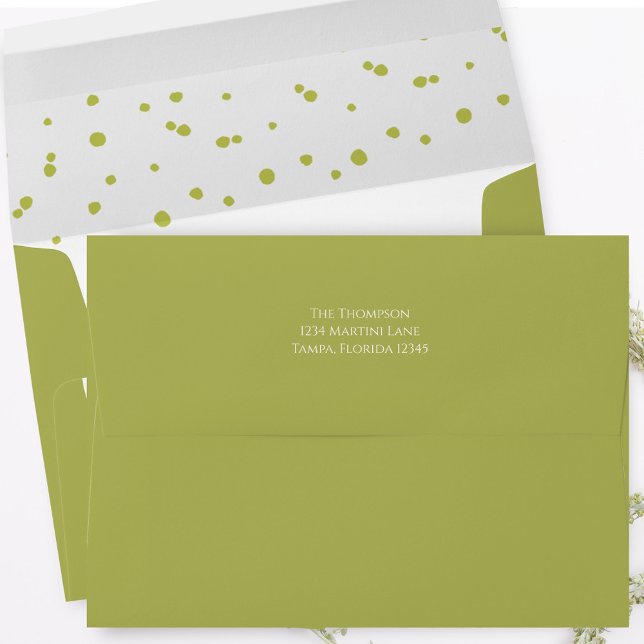 Green Return Address Cute Custom Envelope (Simple olive green whimsical envelope. )