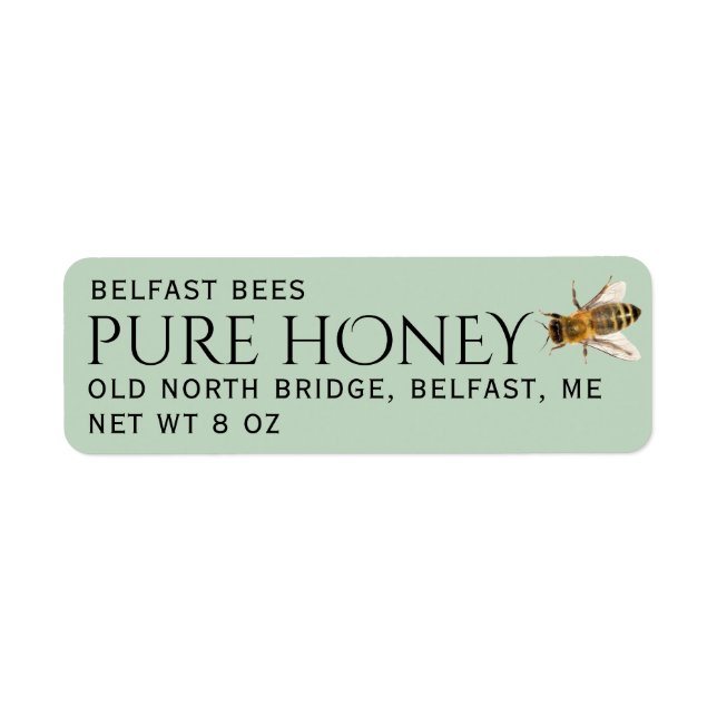 Green Return Address Honey Label with Bee (Front)