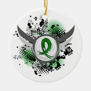 Green Ribbon And Wings Kidney Disease Ceramic Ornament