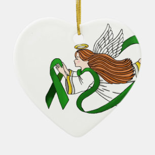 "Green Ribbon" Awareness Angel Ceramic Ornament