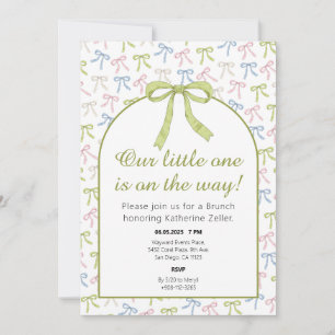 Green Ribbon Bow Baby Shower Invitation