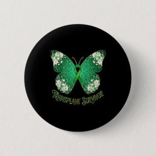 Green ribbon butterfly mandala transplant survivor 2 inch round button