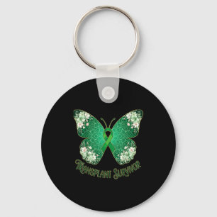 Green ribbon butterfly mandala transplant survivor keychain