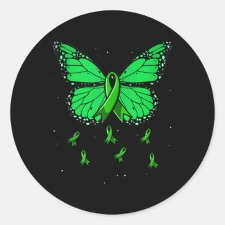 Green Ribbon Butterfly Womens Mental Health Awaren Classic Round Sticker