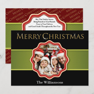 Green Ribbon Christmas Medallion Photo Holiday Card