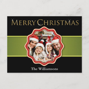 Green Ribbon Christmas Medallion Photo Holiday Postcard