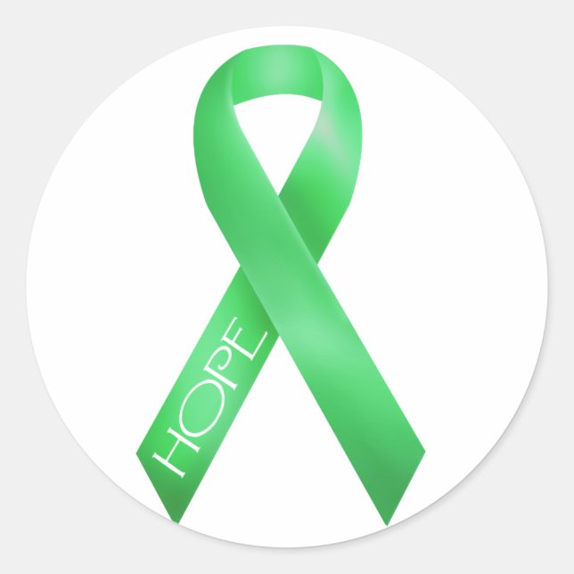 Green Ribbon Classic Round Sticker (Front)