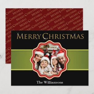 Green Ribbon Colourful Christmas Medallion Photo Holiday Card