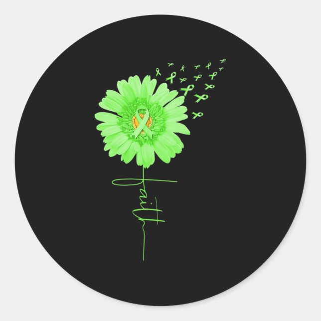 Green Ribbon Daisy Faith Mental Health Awareness M Classic Round Sticker (Front)