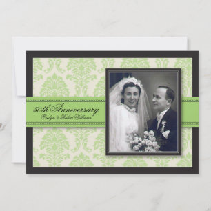 Green Ribbon Damask Anniversary Party Invitation