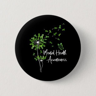 Green Ribbon Dandelion Butterfly Mental Health 2 Inch Round Button